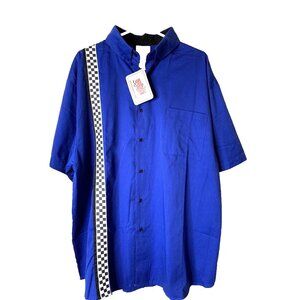 PACE RACEWEAR Checkered Trim Blk/White Blue Racing Button Down Shirt Men Sz 3XL